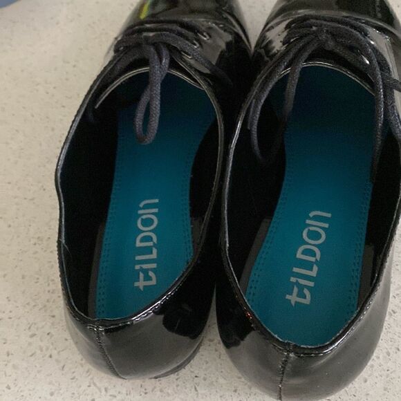 Tildon Astoria Black Shiny Laced Pointed Flats Slip Ons 6 1/2 Goth Witch Street - Picture 8 of 15